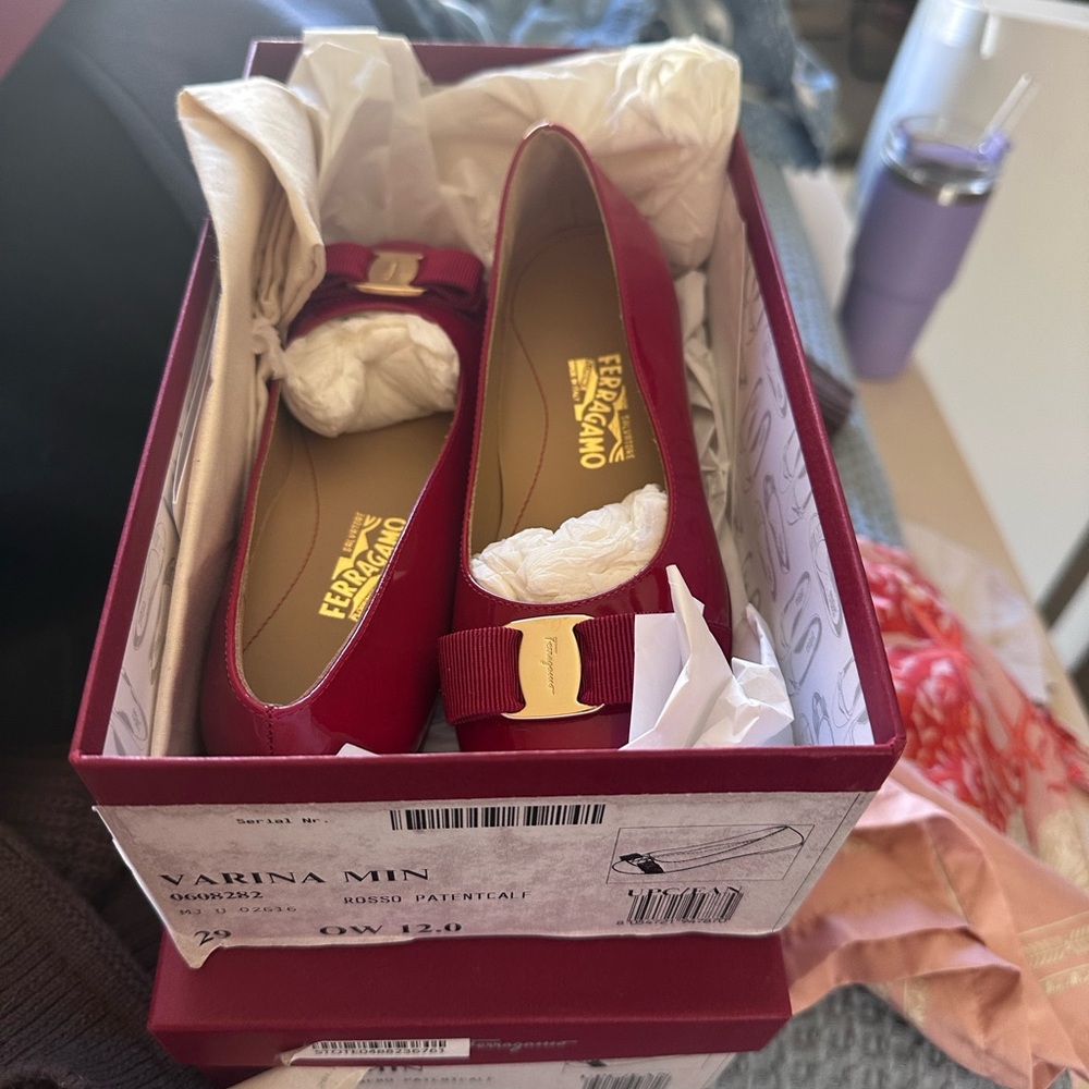 Girls Salvatore Ferragamo Varina Red Patent Flats